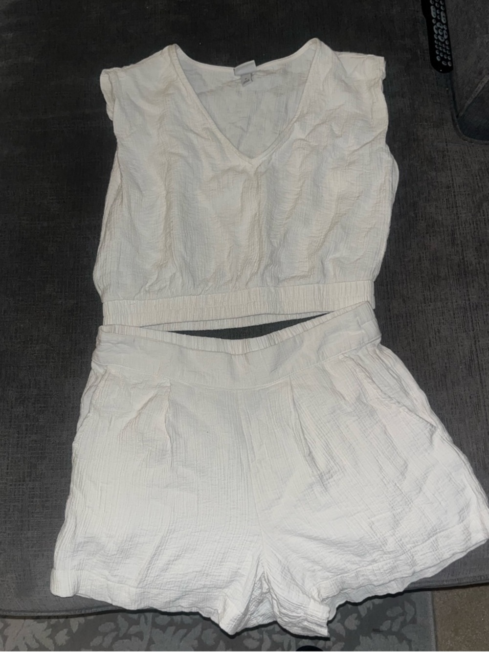 a new day Cream Textured V-Neck Top and shorts set